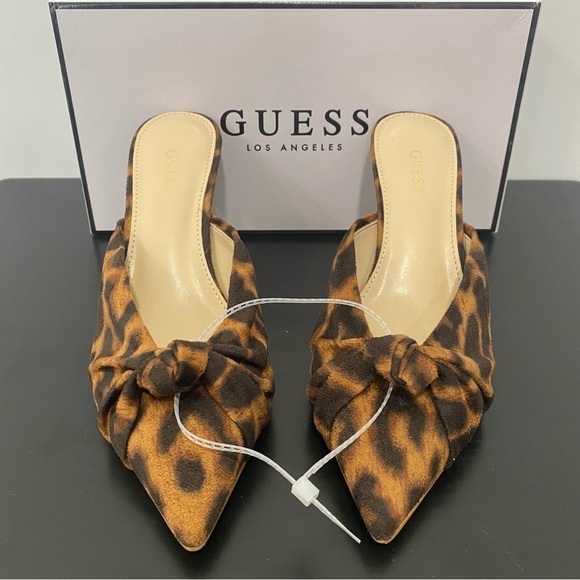 Guess Akela 2 Knot Front Pointed Toe Mules Leopard Brown Size 6 - Picture 4 of 7